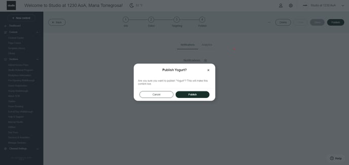 KB - Event Tile Publish confirmation
