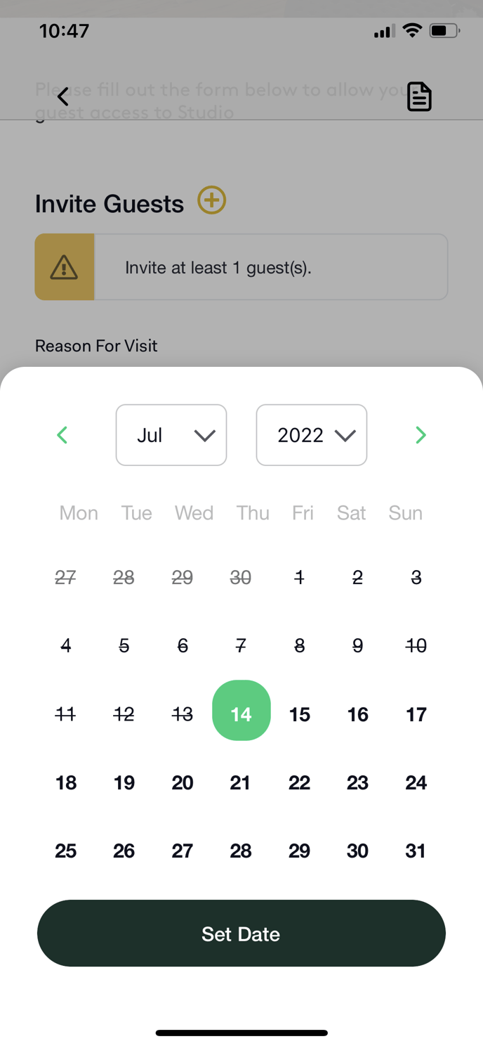 KB - Pick Date for guest