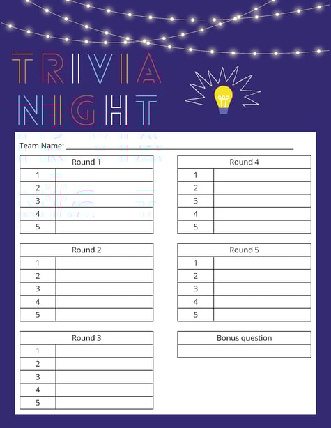Trivia answer sheet